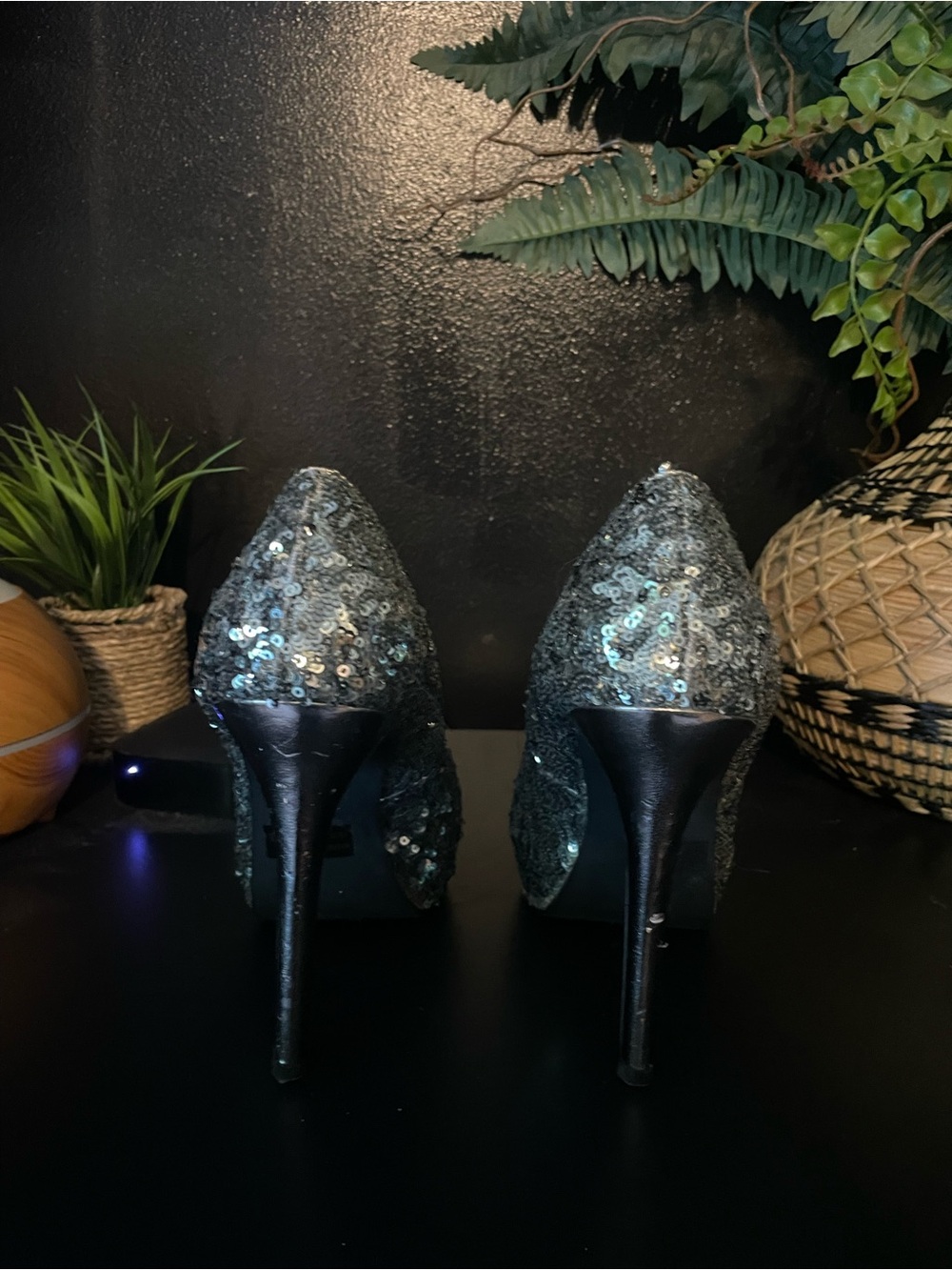Sequin Platform High Heels in Silver - Picture 4 of 5